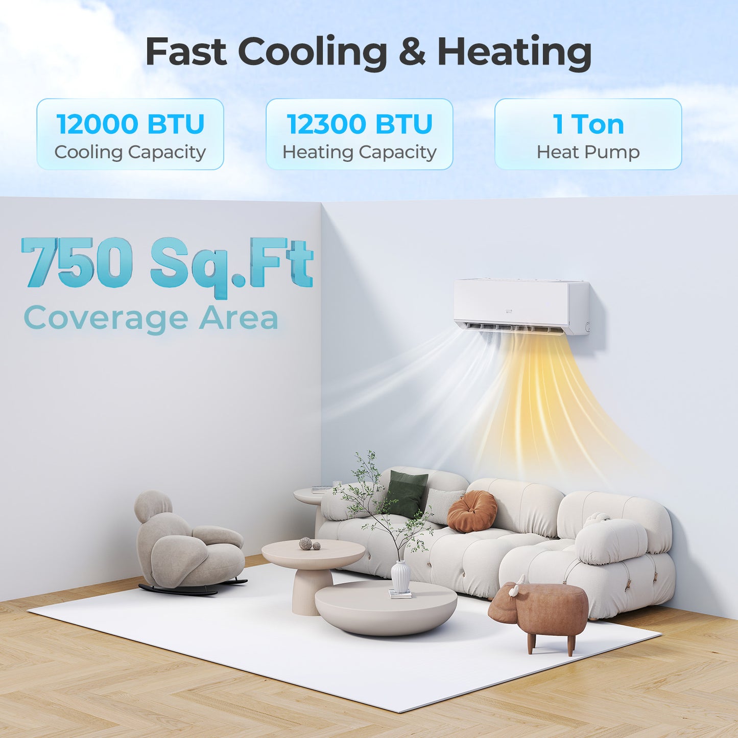 24000 BTU Smart WiFi Mini Split: Self-Cleaning AC/Heater