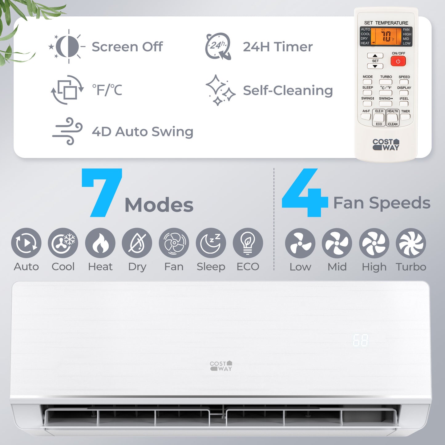 24000 BTU Smart WiFi Mini Split: Self-Cleaning AC/Heater