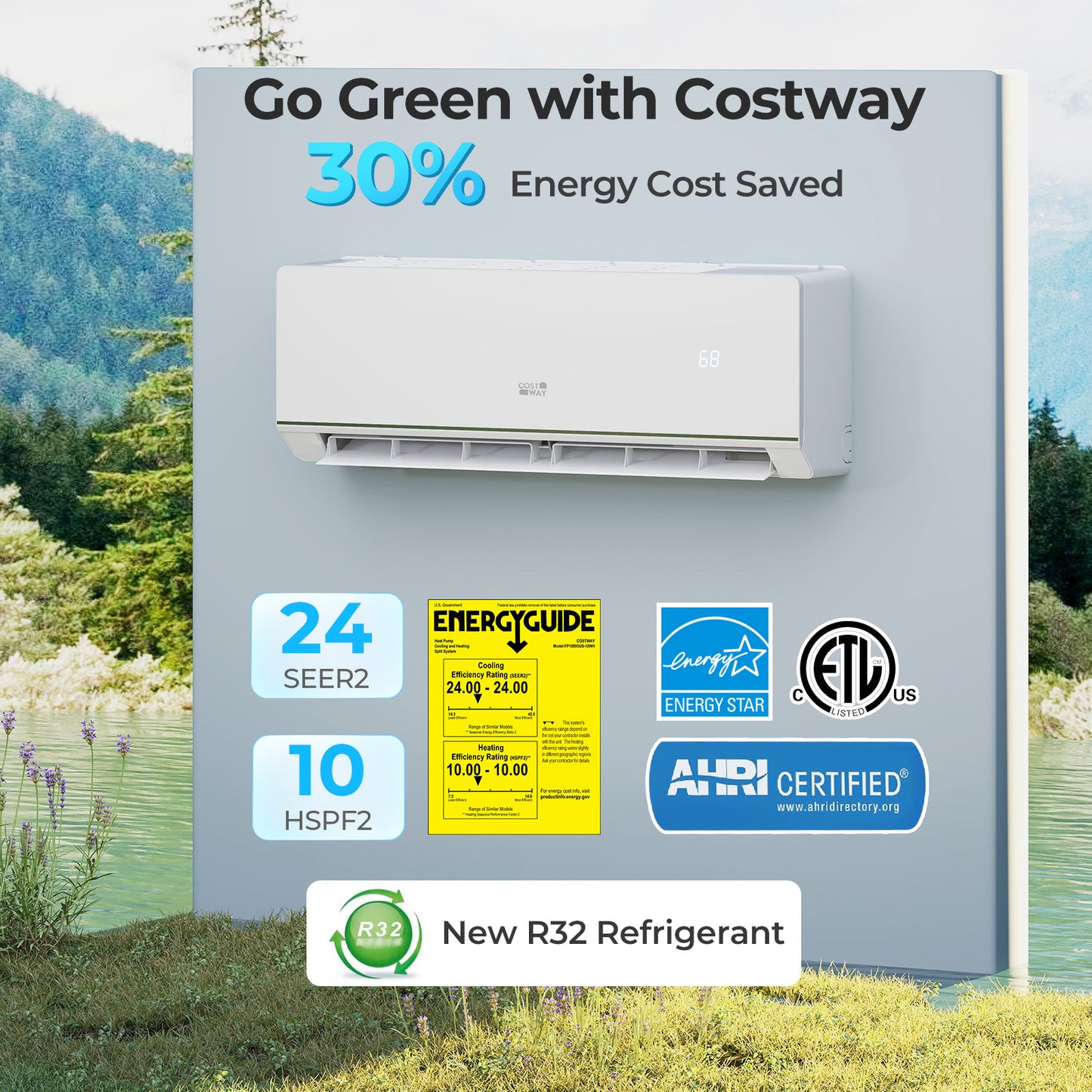24000 BTU Smart WiFi Mini Split: Self-Cleaning AC/Heater
