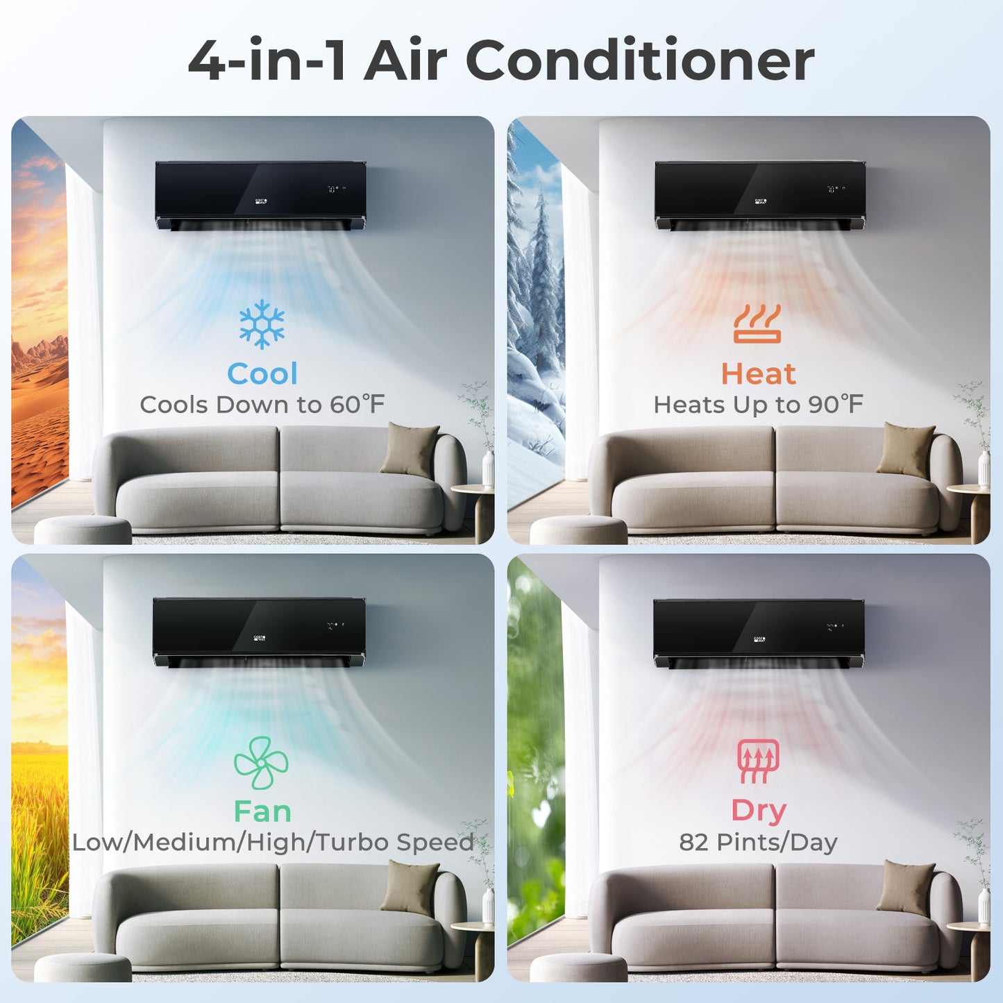 Energy Star Certified 18000 BTU 21 SEER2 208-230V Mini Split Air Conditioner and Heater Black Wifi Enabled