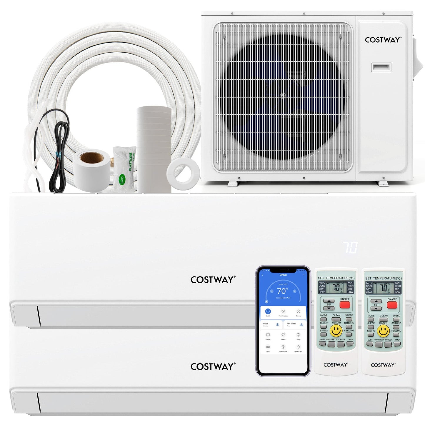 27000 BTU 2 Zone 22 SEER2 Mini Split Air Conditioner Wifi Enabled with Heat Pump-9K + 18K