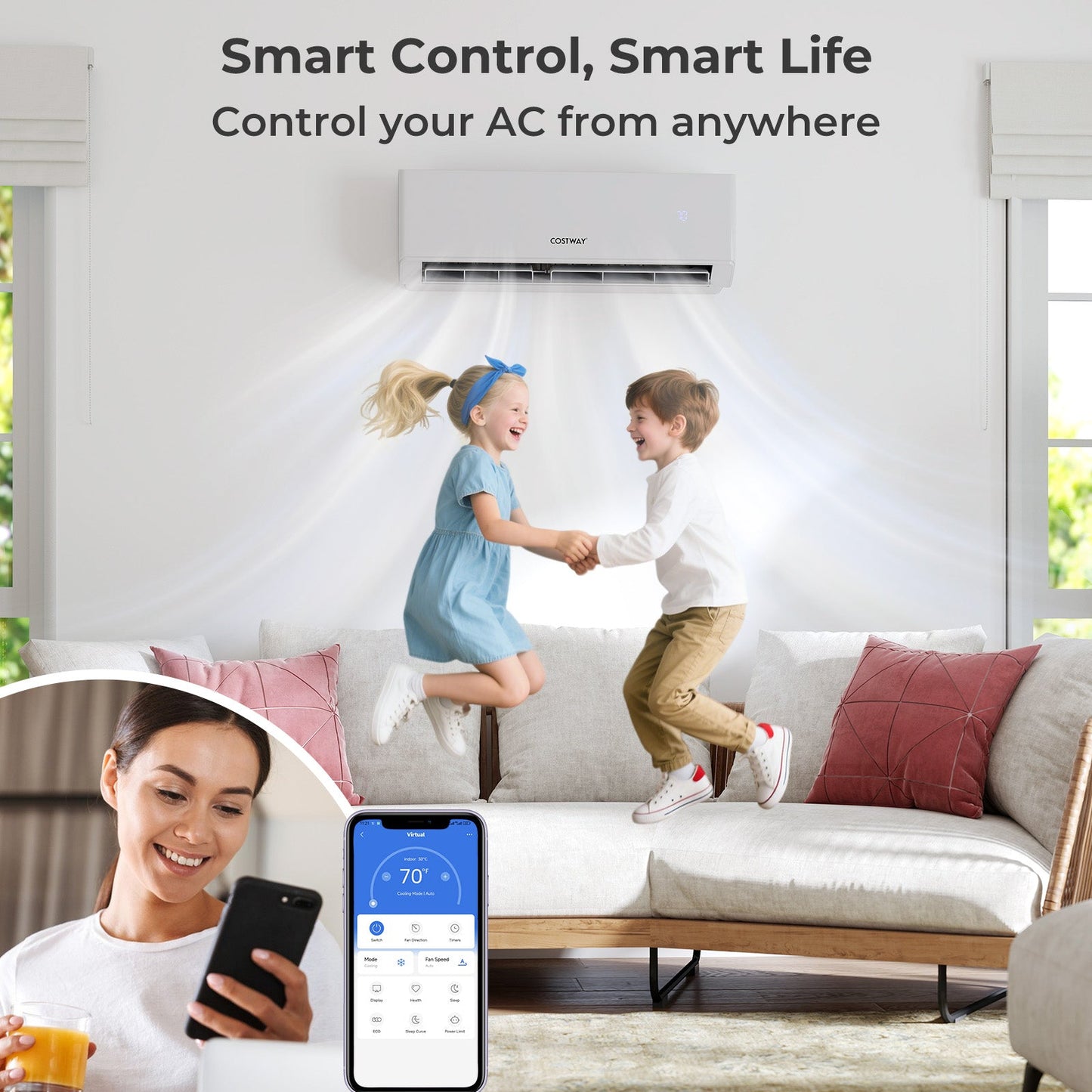 27000 BTU 2 Zone 22 SEER2 Mini Split Air Conditioner Wifi Enabled with Heat Pump-9K + 9K
