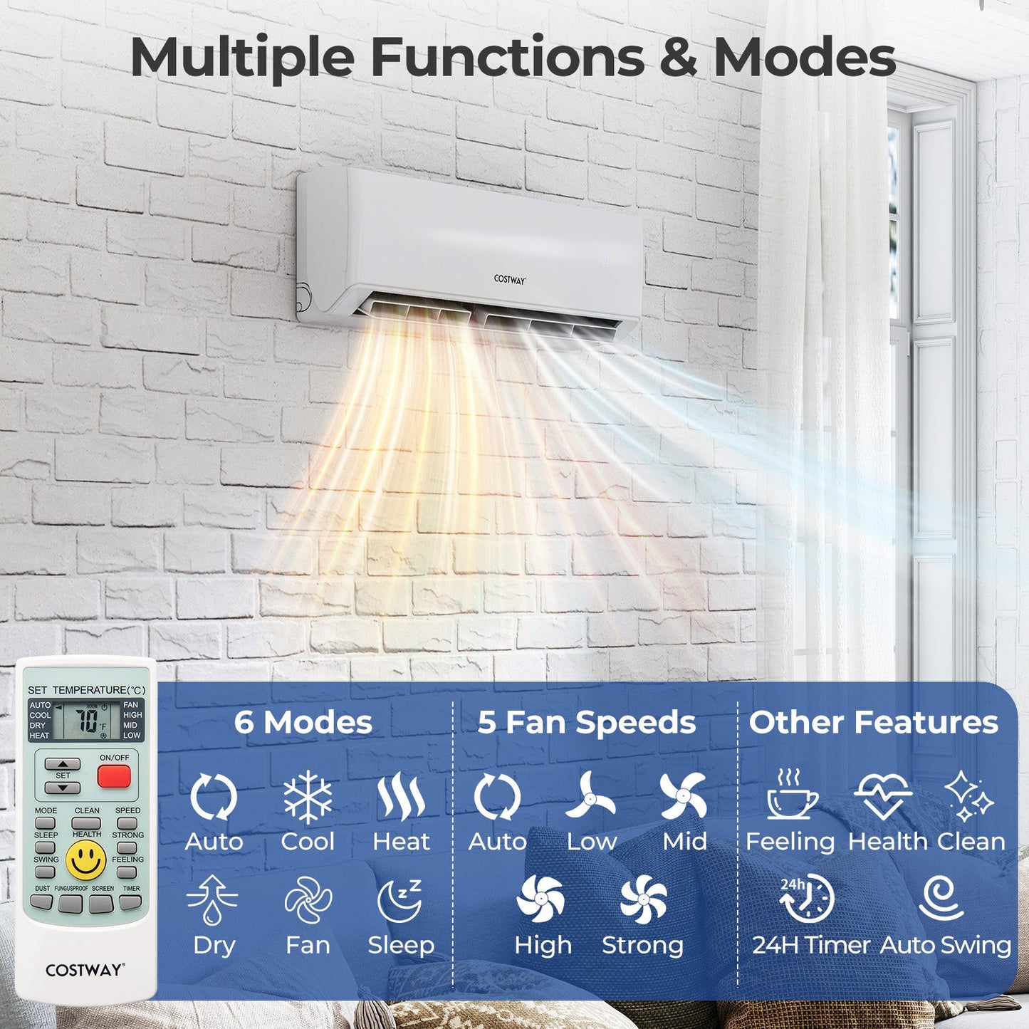 27000 BTU 2 Zone 22 SEER2 Mini Split Air Conditioner Wifi Enabled with Heat Pump-12K + 18K