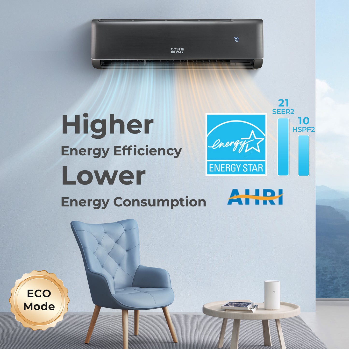 Energy Star Certified 24000 BTU 21 SEER2 208-230V Mini Split Air Conditioner and Heater Gray Wifi Enabled