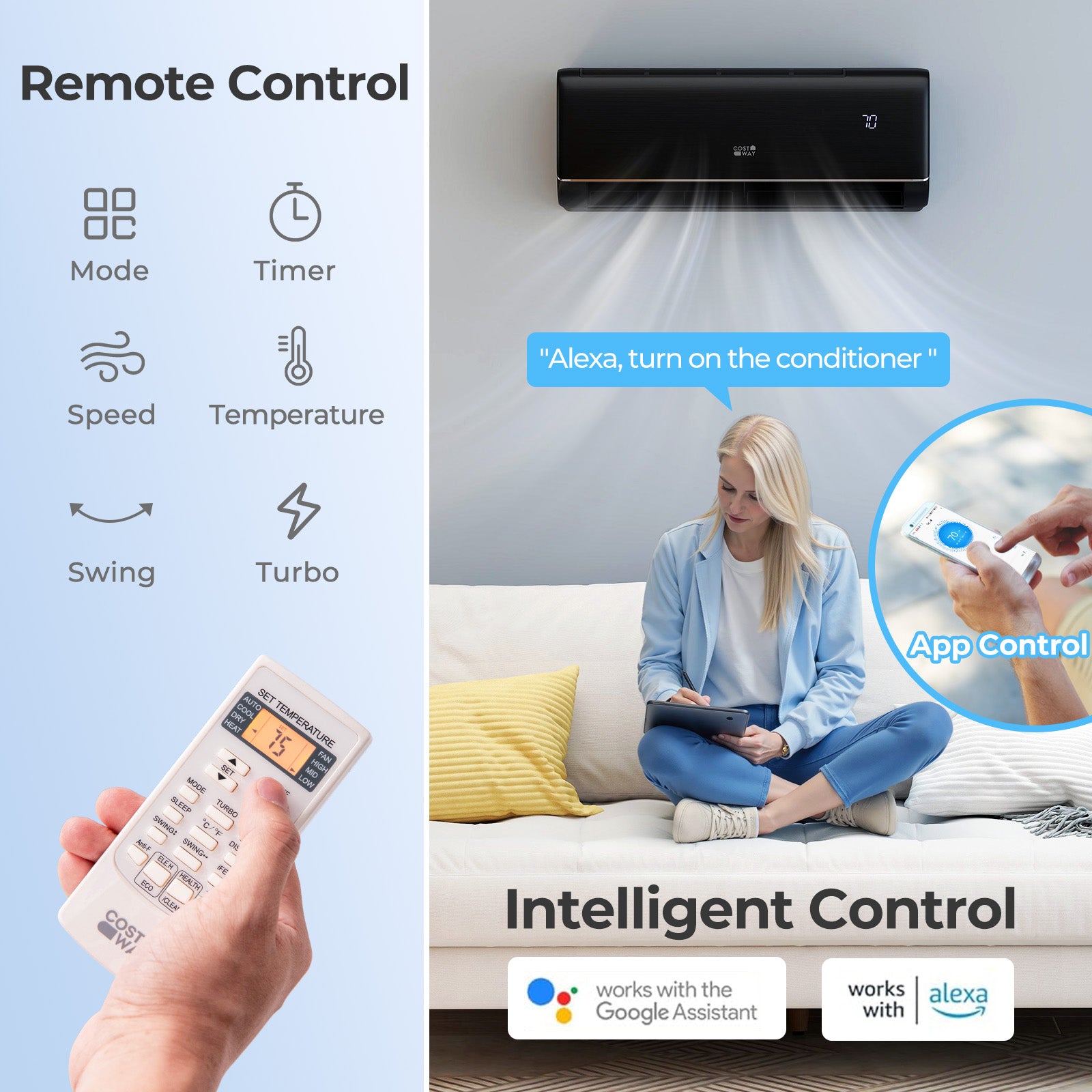12000 BTU 22 SEER2 115V WiFi Enabled Mini Split AC Compatible with Alexa Gray