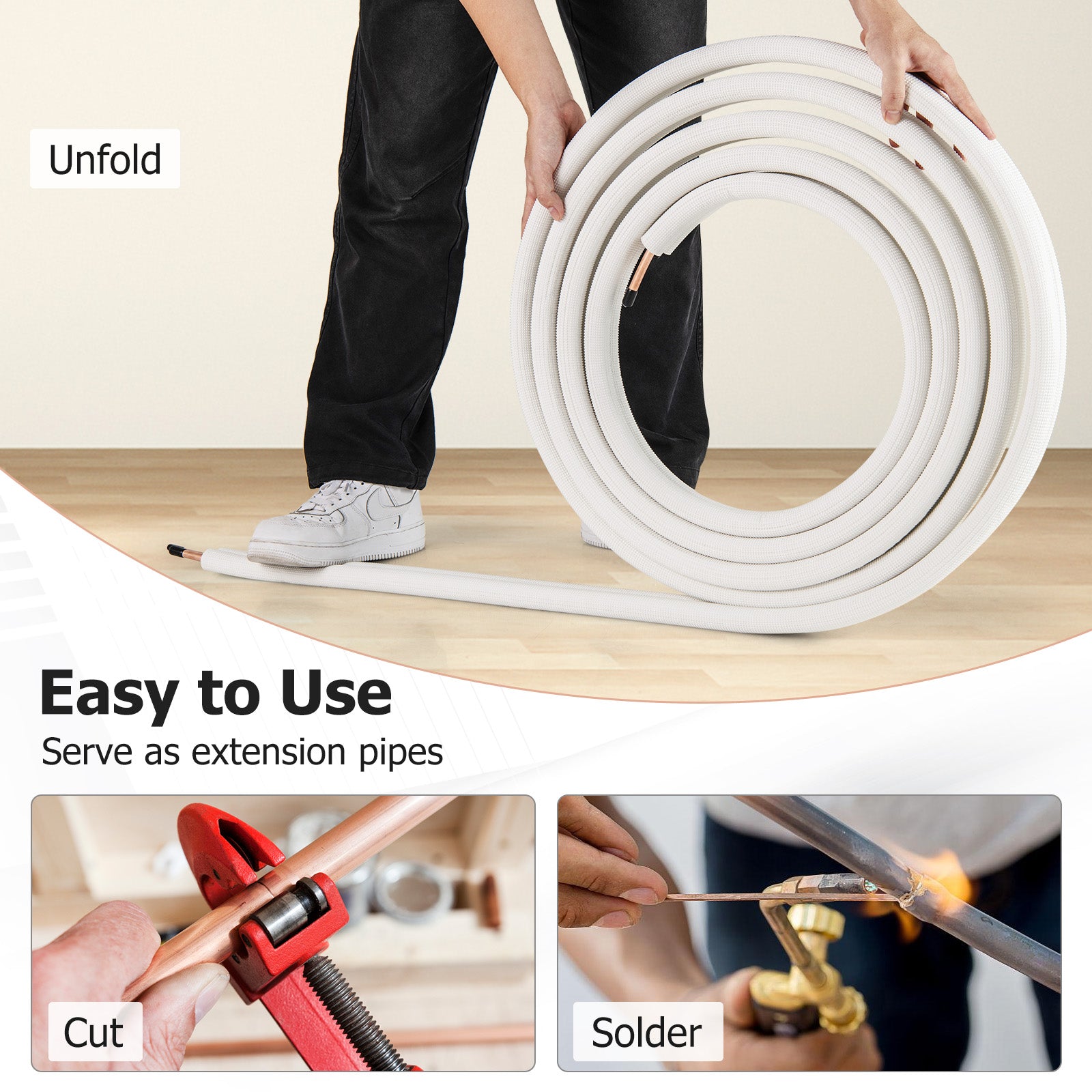 25 Feet Mini Split Line Set with 1/4 Inch and 3/8 Inch O.D. Copper Pipes Tubing