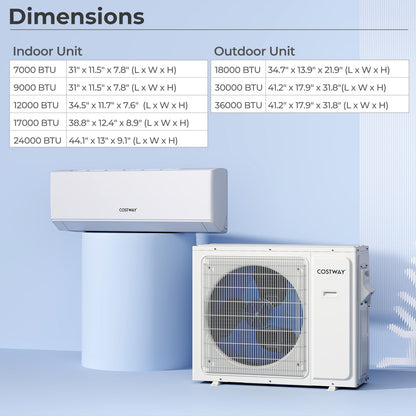 27000 BTU 2 Zone 22 SEER2 Mini Split Air Conditioner Wifi Enabled with Heat Pump-9K + 9K