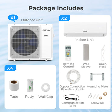 27000 BTU 2 Zone 22 SEER2 Mini Split Air Conditioner Wifi Enabled with Heat Pump-9K + 9K
