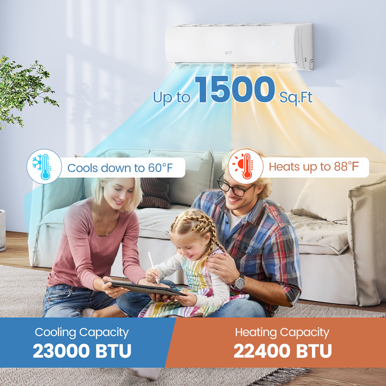Energy-Efficient 23000 BTU Inverter Mini Split AC/Heater | 1500 sq ft Cooling & Heating  R32 Refrigerant