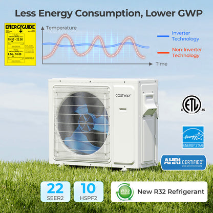 UltrEco Series 18000 BTU 2 Zone 22 SEER2 Mini Split Air Conditioner Wifi Enabled with Heat Pump-12K + 12K